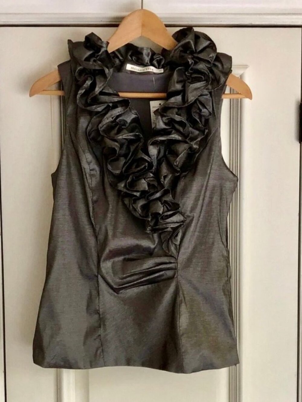 NWT Melanie Line Elegant Gray Ruffled Women's Top